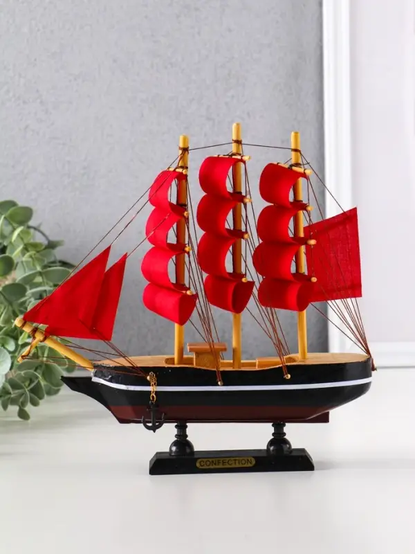 Сувенирная модель корабля &laquo;Восток&raquo;, борта чёрные с белой полосой, паруса алые, 22&times;5&times;21 см, МИКС