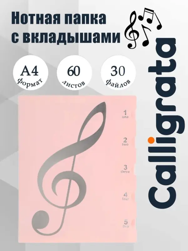 Нотная папка - 30 файлов 60 листов розовая
