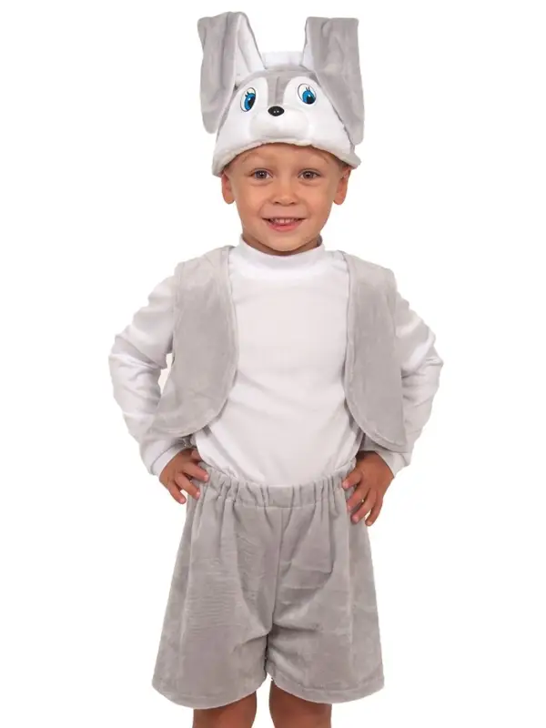 Карнавальный костюм «Зайчик серый», плюш-лайт, жилет, шорты с хвостиком, маска, рост 92-116 см
