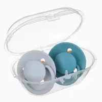 Соски-пустышки, от 6 мес., латекс, классические, в контейнере, набор из 2 шт., серый/серо-синий, M&B