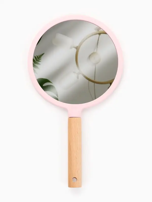 Зеркало с ручкой, 14&times;25 см, (d=12.5 см), розовое