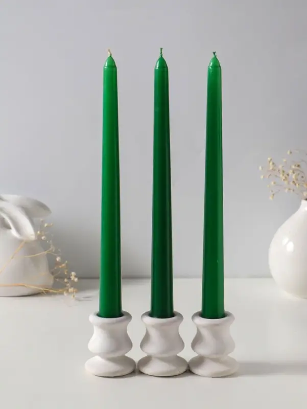 Набор свечей античных 25 см, 3 шт., 58 г, 7 ч, зелёный