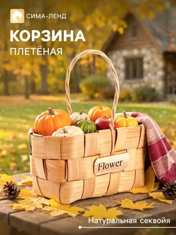 Корзина плетёная для хранения, 17&times;10&times;9 см, ручка h=9.5 см, секвойя