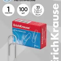 Скрепки канцелярские ErichKrause, 33 мм, 100 шт., оцинкованные, картонная упаковка