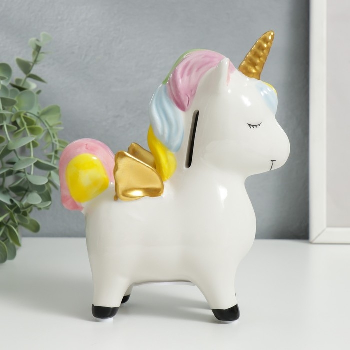 Копилка керамика Копилка керамика "Единорожка с золотыми крылышками и рогом" 15,5х6,9х18 см
