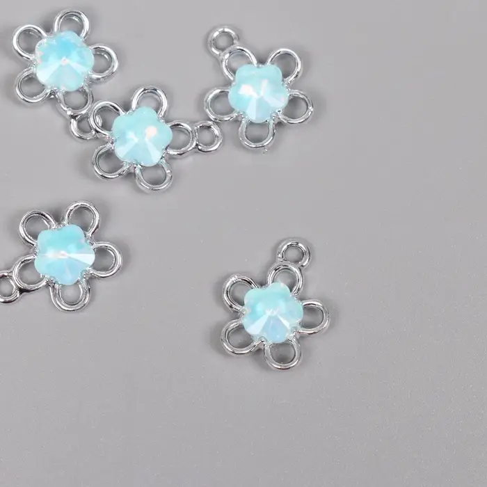 Декор для творчества металл "Цветок" серебро, голубой 1,8х1,5х0,5 см