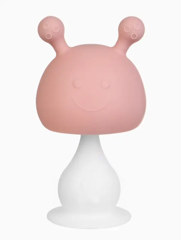 Прорезыватель силиконовый для зубов с погремушкой 3 в 1 M&B «Зайка», розовый