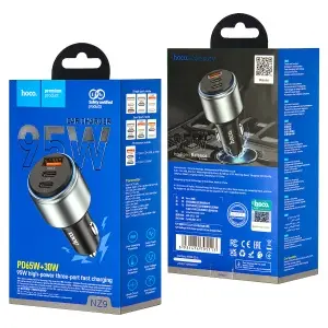 Переходник автомобильного зарядного устройства NZ9 HOCO на USB QC3.0 + 2 Type-C PD65W черный