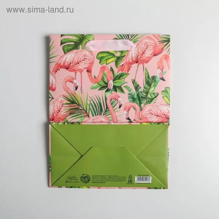 Пакет подарочный ламинированный, упаковка, «Тропики и фламинго», MS 18 х 23 х 10 см