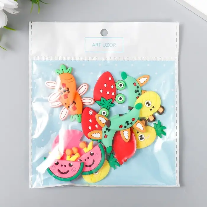 Декор для творчества резина "Фрукты с мордочками" набор 15 шт 2,5х3 см