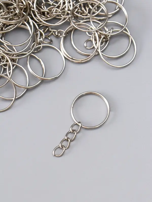 Основа для брелока кольцо металл с цепочкой, серебро d=1.8 см, для цепочки 1.8 см, набор 60 шт.