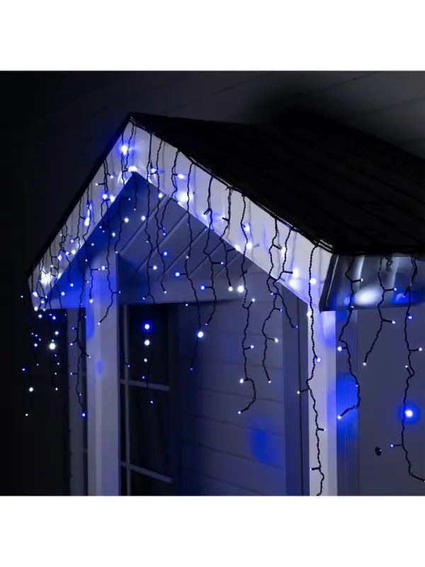 Гирлянда &laquo;Бахрома&raquo; 3&times;0.6 м, IP44, УМС, тёмная нить, 160 LED, свечение бело-синее, мигание, 220 В
