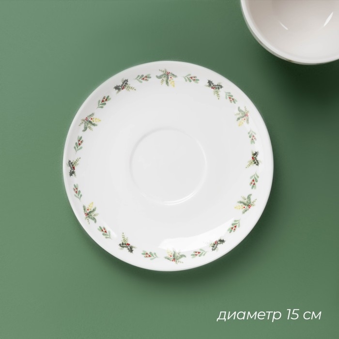 Новогодняя чайная пара Доляна «Ель», 2 предмета: чашка 210 мл, блюдце d=15 см, фарфор, цвет белый Новогодняя чайная пара Доляна «Ель», 2 предмета: чашка 210 мл, блюдце d=15 см, фарфор, цвет белый