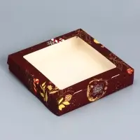 Коробка складная, подарочная новогодняя с окном Merry christmas 20×20×4 см