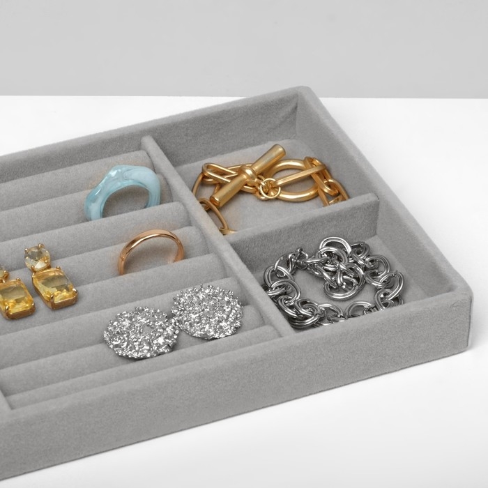 Подставка для украшений 4 места и 7 полос для колец, 21×12.3×2.3 см, цвет серый Подставка для украшений 4 места и 7 полос для колец, 21×12.3×2.3 см, цвет серый