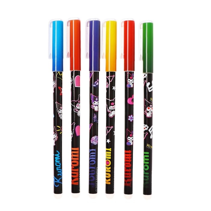 Набор гелевых ручек 6 цветов Kuromi, игольчатый узел 0.5 мм, со стираемыми чернилами Набор гелевых ручек 6 цветов Kuromi, игольчатый узел 0.5 мм, со стираемыми чернилами