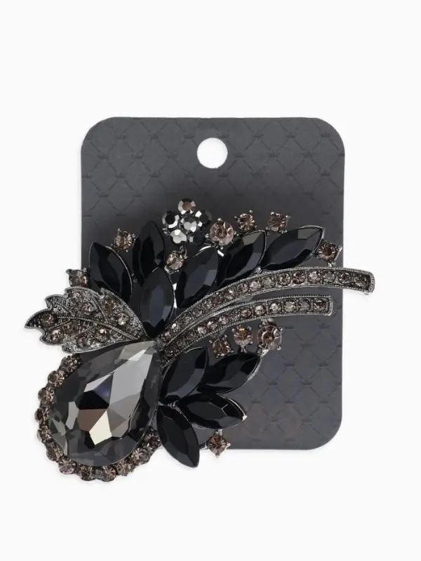 Брошь "Императрица" букет, цвет чёрно-серый в сером