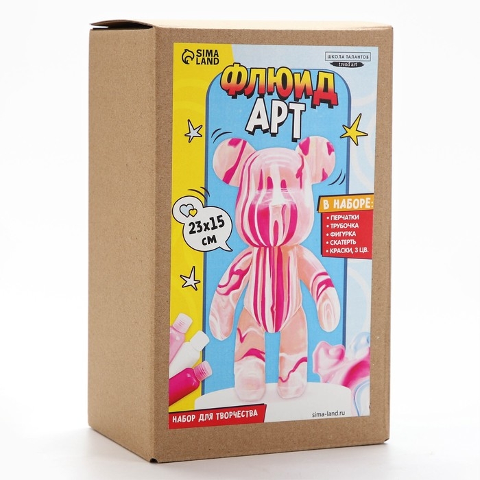 Рисование акрилом на пластиковой фигурке &laquo;Мишка&raquo;, розовый, набор для творчества Флюид-арт