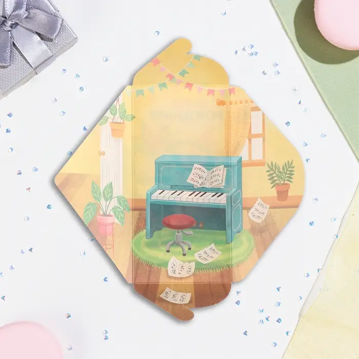 Конверт для денег "С Днём Рождения!" собачка и рояль, 16,5 х 8 см