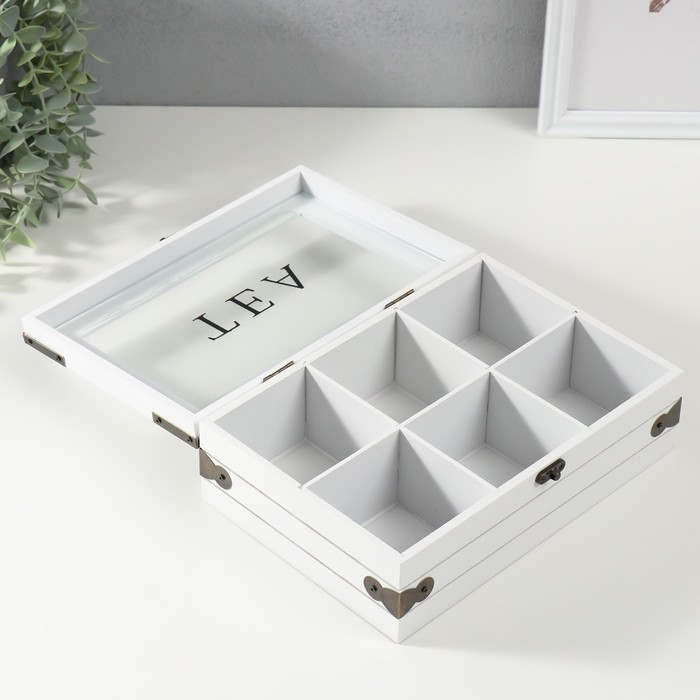 Шкатулка дерево 6 делений  Шкатулка дерево 6 делений "Ящик с уголками" 16,2х24х8,3 см