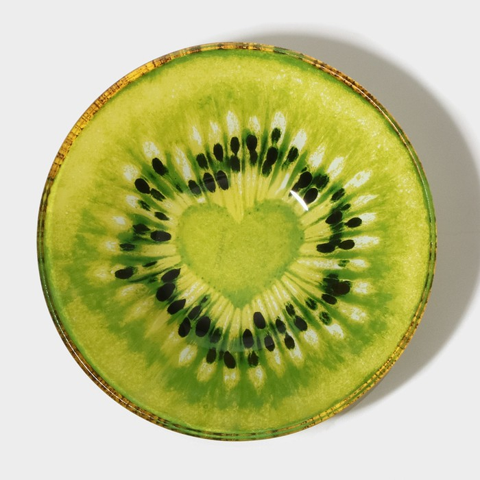Набор тарелок стеклянных Доляна «Романтичный киви», 19 предметов: 6 десертных тарелок, 6 обеденных тарелок, 6 мисок, салатник