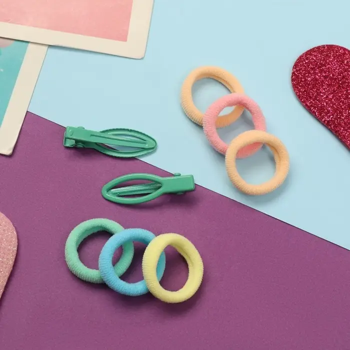 Набор для волос "Карамель" (10 резинок 1,5 см, 2 зажима 3 см) рыбка, зелёный