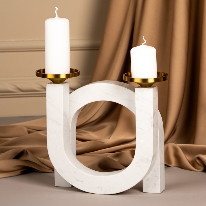 Подсвечник латунь, мрамор «Камелия» 19 х 18 х 8 см