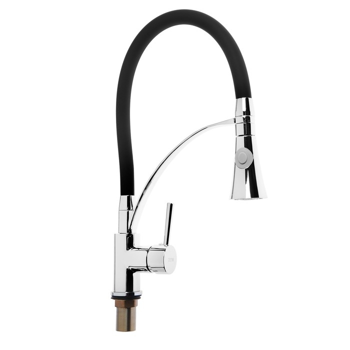 Смеситель для кухни ZEIN, гибкий излив, картридж керамика 40 мм, латунь, хром/черный Смеситель для кухни ZEIN, гибкий излив, картридж керамика 40 мм, латунь, хром/черный