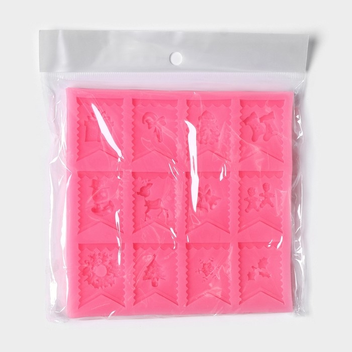Молд новогодний «Новогодние флажки», силикон, 13,5×13,5×0,8 см, цвет розовый Молд новогодний «Новогодние флажки», силикон, 13,5×13,5×0,8 см, цвет розовый