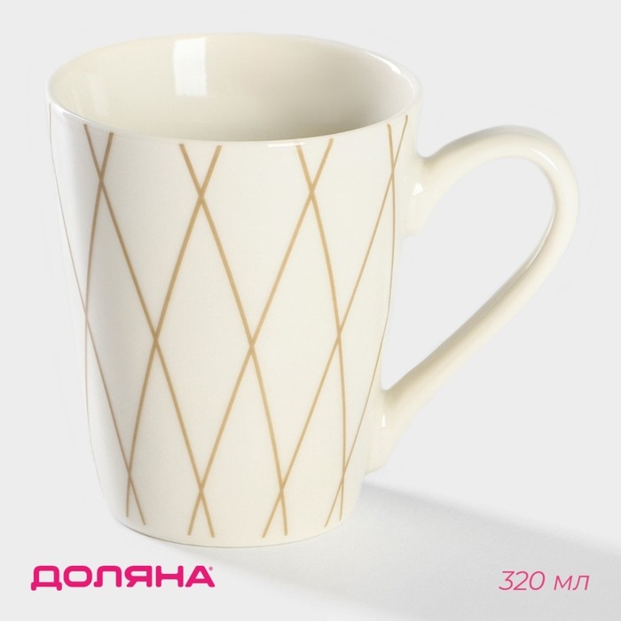 Кружка фарфоровая Доляна «Золотая нить», 320 мл, цвет белый Кружка фарфоровая Доляна «Золотая нить», 320 мл, цвет белый