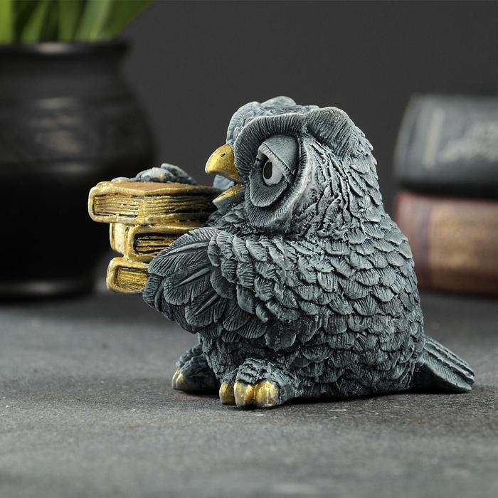 Фигура Фигура "Сова с книгами" серо-голубой 10х6х6см