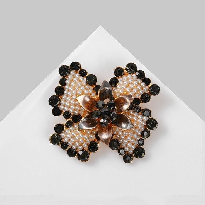 Брошь &laquo;Цветок&raquo; бант, цвет бело-серый в матовом золоте