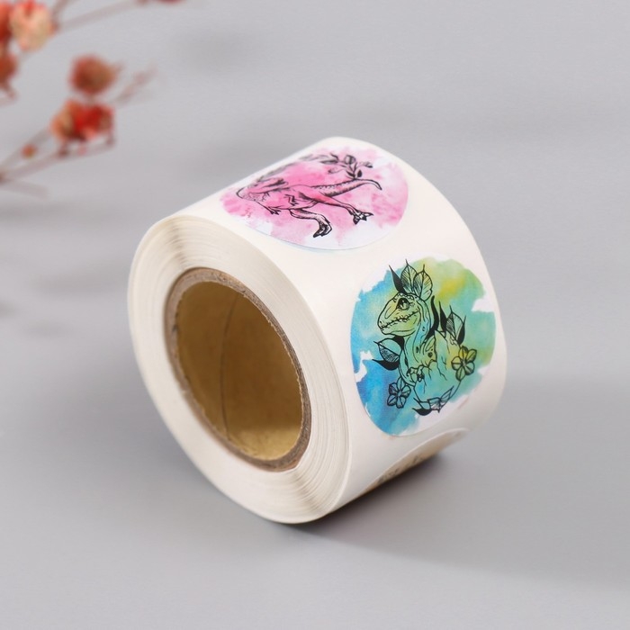 Наклейка бумага Наклейка бумага "Динозавры" d=2,5 см 252 шт в рулоне