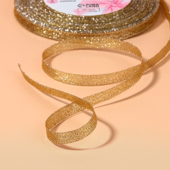 Лента парчовая, 6 мм, 23 ± 1 м, цвет бежевый №035 Лента парчовая, 6 мм, 23 ± 1 м, цвет бежевый №035