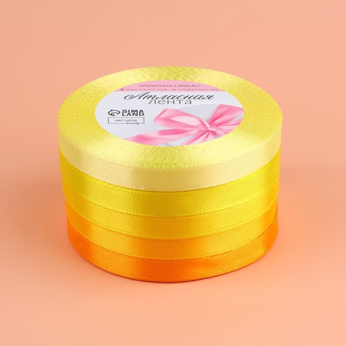 Набор атласных лент, 5 шт, размер 1 ленты: 10 мм × 23 ± 1 м, цвет жёлтый спектр Набор атласных лент, 5 шт, размер 1 ленты: 10 мм × 23 ± 1 м, цвет жёлтый спектр