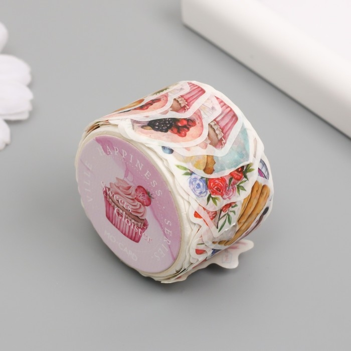 Наклейка бумага Наклейка бумага "Сладости - радости" 1,2 - 2,5 см 100 шт в рулоне 11х8 см