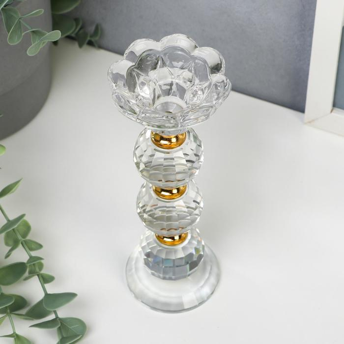 Подсвечник стекло на 1 свечу Подсвечник стекло на 1 свечу "Цветочек с тремя хрустальными шарами" 18х7х7 см