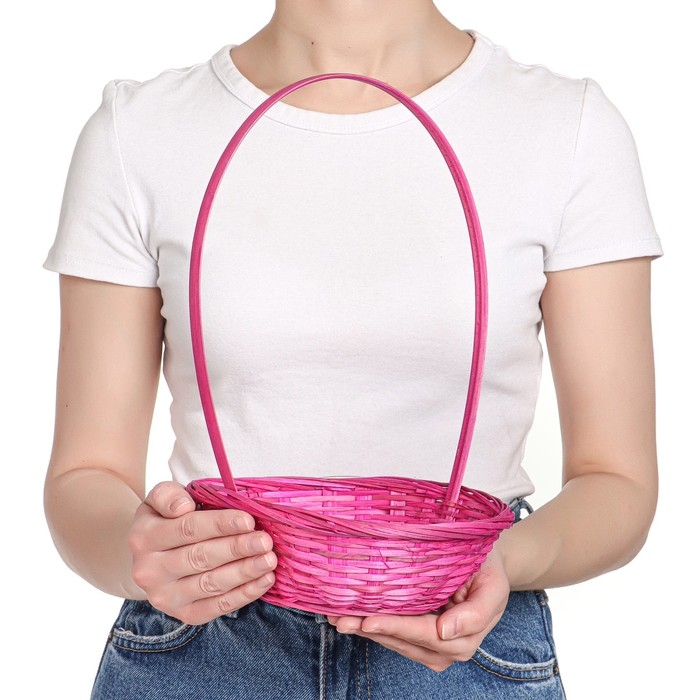 Корзина плетёная, бамбук, розовая, низкая Корзина плетёная, бамбук, розовая, низкая