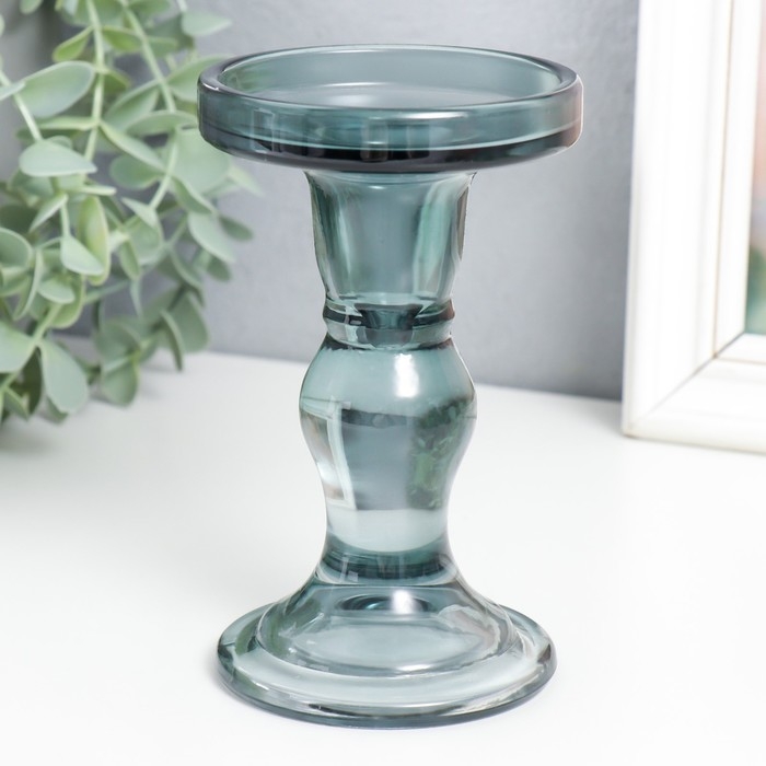 Подсвечник стекло Подсвечник стекло "Подиум" d-2 и 7 см дымка 8,5х8,5х14 см