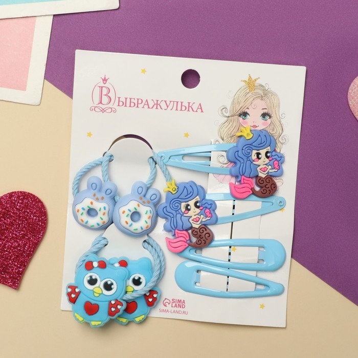 Набор для волос Набор для волос "Ванилька" (4 резинки, 4 невидимки) принцессы, голубой