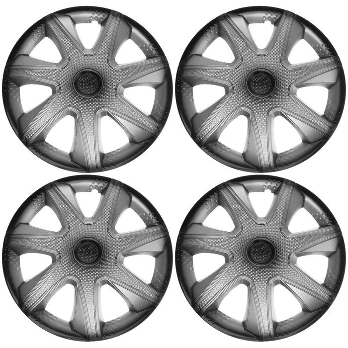 Колпаки колесные R16 "ДЖОЙ ",серебристо-черный, карбон, набор 4 шт