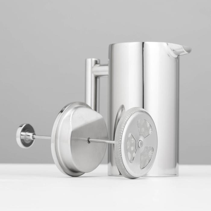 Френч-пресс из нержавеющей стали «Моко», 1 л, цвет хромированный Френч-пресс из нержавеющей стали «Моко», 1 л, цвет хромированный