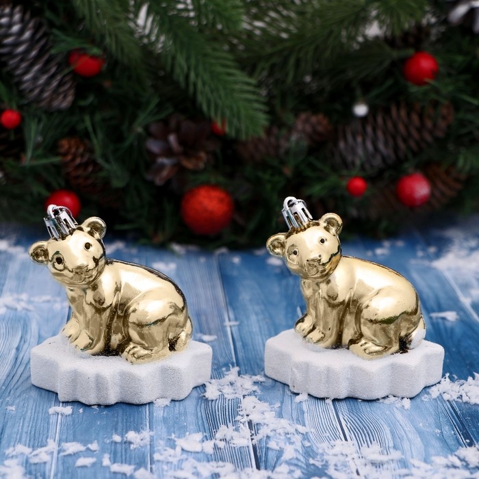 Украшение ёлочное Украшение ёлочное "Мишутка на льдине" (набор 2 шт) 5,5х7,5х8 см, золото