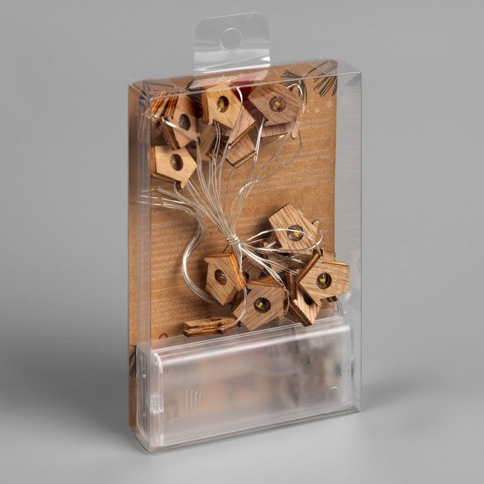 Гирлянда «Нить» 2 м роса с насадками «Домик», IP20, серебристая нить, 20 LED, батарейки ААх2 (нет в комплекте), свечение тёплое белое