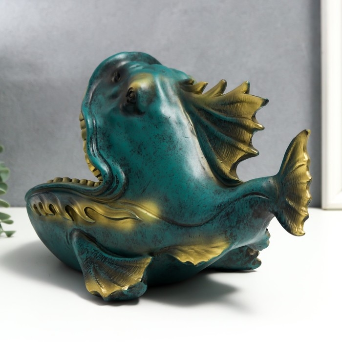 Сувенир полистоун подставка Сувенир полистоун подставка "Рыба-дракон" тёмно-зелёный 17х16х29 см