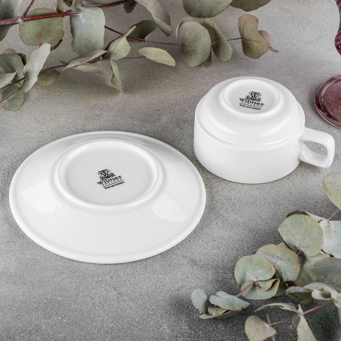 Чайная пара фарфоровая Wilmax Stella, 2 предмета: чашка 220 мл, блюдце d=15 см, цвет белый Чайная пара фарфоровая Wilmax Stella, 2 предмета: чашка 220 мл, блюдце d=15 см, цвет белый