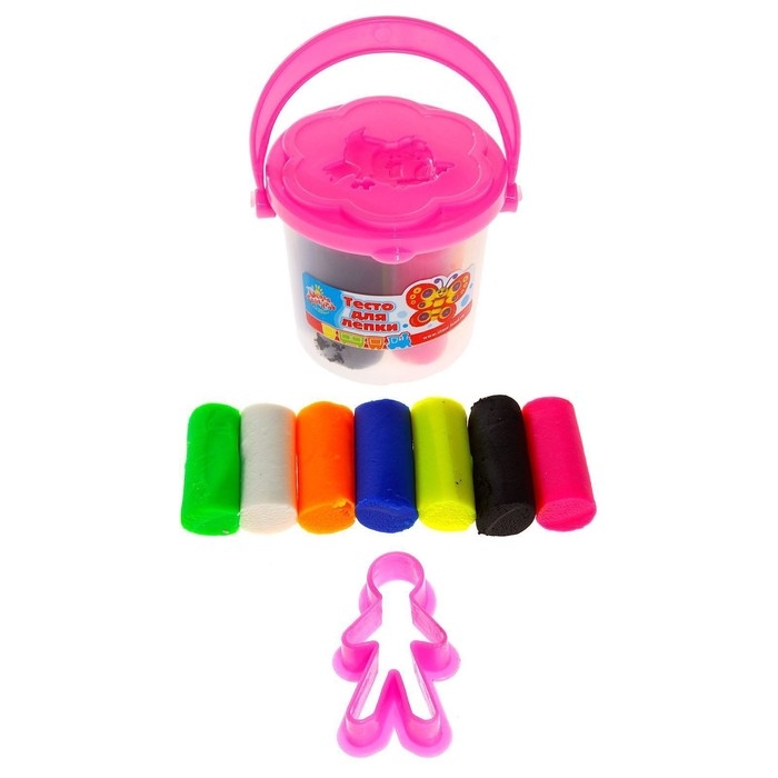 Тесто для лепки 7 цветов, 105 г + 1 формочка + крышка-формочка, МИКС Тесто для лепки 7 цветов, 105 г + 1 формочка + крышка-формочка, МИКС