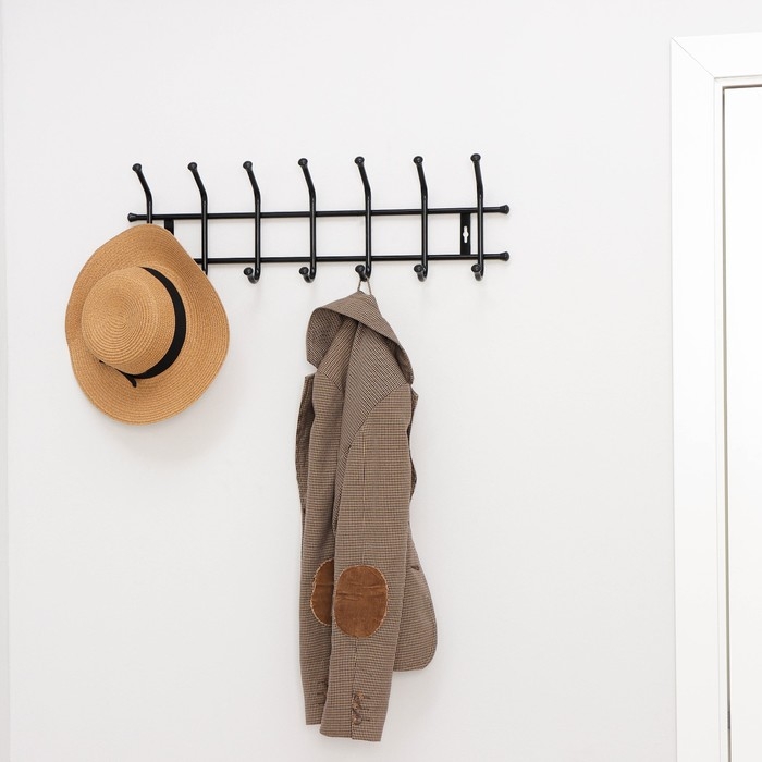 Вешалка настенная на 7 крючков, 69×21,5 см, цвет чёрный Вешалка настенная на 7 крючков, 69×21,5 см, цвет чёрный