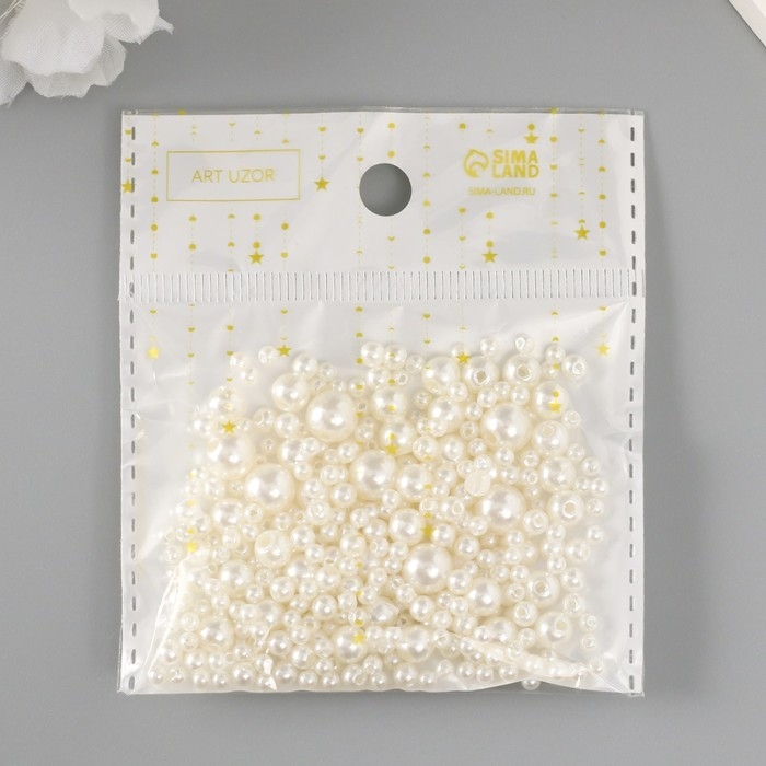 Бусины для творчества пластик Бусины для творчества пластик "Круглые. Сливки" d=3-8 мм, набор 10 гр