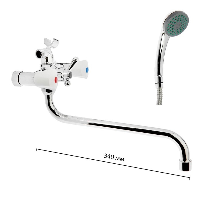 Смеситель для ванны  Смеситель для ванны "Центр Сантехники" 15332, двухвентильный, настенный, с душевым набором, хром